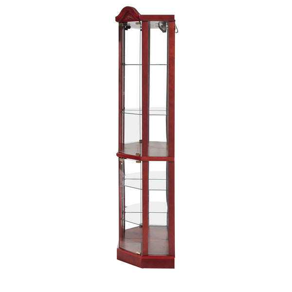 English Elm Lighted Glass Display Cabinet - Elegant Corner Curio With Adjustable Shelves & Integrated Lighting W1758P300136