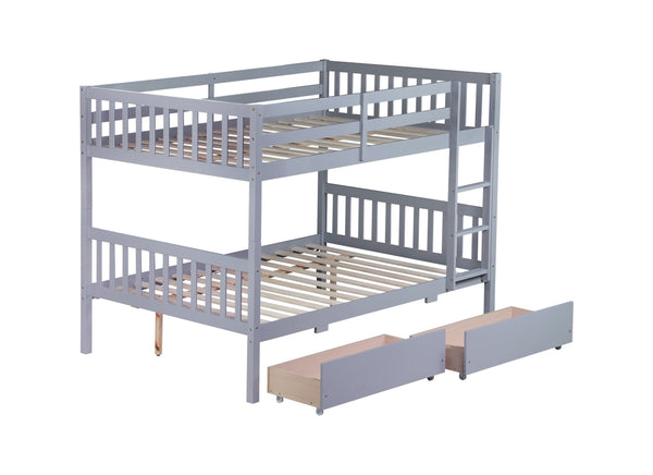 English Elm Full Full Over Full Bunk Bed In Grey With 2 Storage Drawers, Ladder & Safety Guardrails – Versatile Design! W504S00194