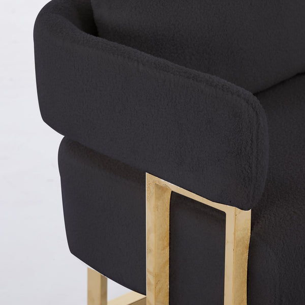 English Elm TS Modern decorative chair with teddy fleece upholstery, ergonomic sponge cushion and gold legs for luxe comfort and style Black+Gold W2311P364621