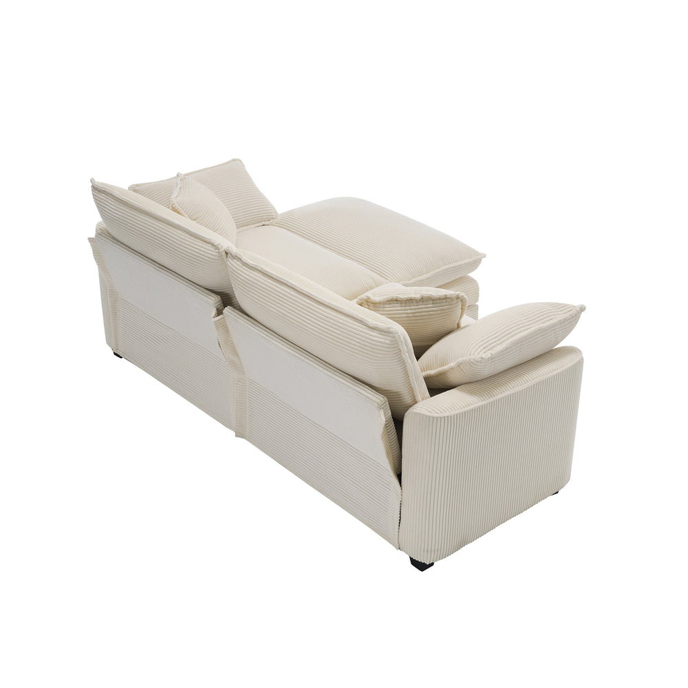 English Elm Corduroy Two-Seater Sofa With Ottoman - Chic L-Shaped Design For Cozy Small Spaces In Light Beige W714S00770