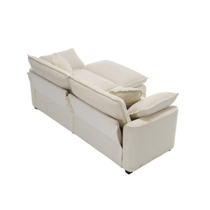 English Elm Corduroy Two-Seater Sofa With Ottoman - Chic L-Shaped Design For Cozy Small Spaces In Light Beige W714S00770
