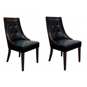 English Elm Faux Tufted Dining Chair Set of 2 - Black Faux Leather Seats, Espresso Wood Trim, Sturdy Traditional Design B011P357279