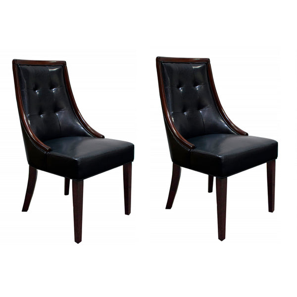 English Elm Faux Tufted Dining Chair Set of 2 - Black Faux Leather Seats, Espresso Wood Trim, Sturdy Traditional Design B011P357279