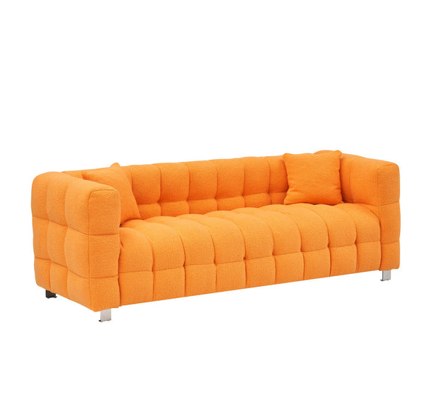 English Elm 80-Inch Orange Teddy Fleece Sofa with 2 Throw Pillows, Solid Wood Frame, Metal Legs, 500lb Capacity W1278P173376