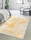 Unique Loom Finsbury Elizabeth Machine Made Abstract Rug Yellow, Ivory/Gray 9' 0" x 12' 2"