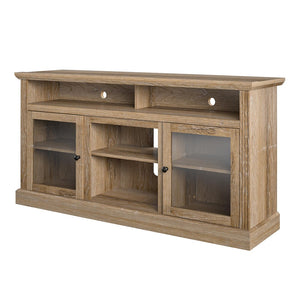 English Elm Chicago Wood Grain Tv Stand with Glass Door Cabinets for Living Room Media Storage B2733S00003