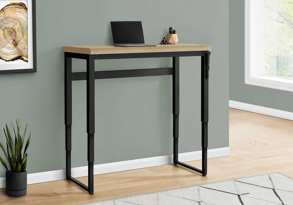 English Elm Computer Desk – Adjustable Standing Workstation With Natural Laminate Top & Sturdy Black Metal Frame B2710P219893