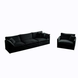 English Elm Modern Sofa Couch 3-Piece Sectional Set with Deep Seats Chenille Upholstery Solid Wood Frame Comfortably Stylish and Versatile Combination for Living Room Lounge Black W714S00619