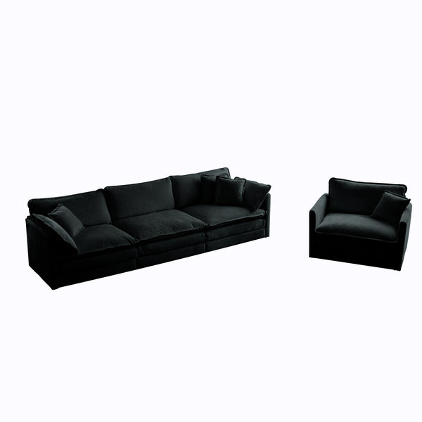English Elm Modern Sofa Couch 3-Piece Sectional Set with Deep Seats Chenille Upholstery Solid Wood Frame Comfortably Stylish and Versatile Combination for Living Room Lounge Black W714S00619