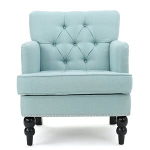 English Elm Christopher Knight Home® - HARRISON Tufted Club Chair with Diamond-Stitched Back, Nailhead Trim and Turned Birch Legs for Comfort and Style Light Blue 53444.00FLBL