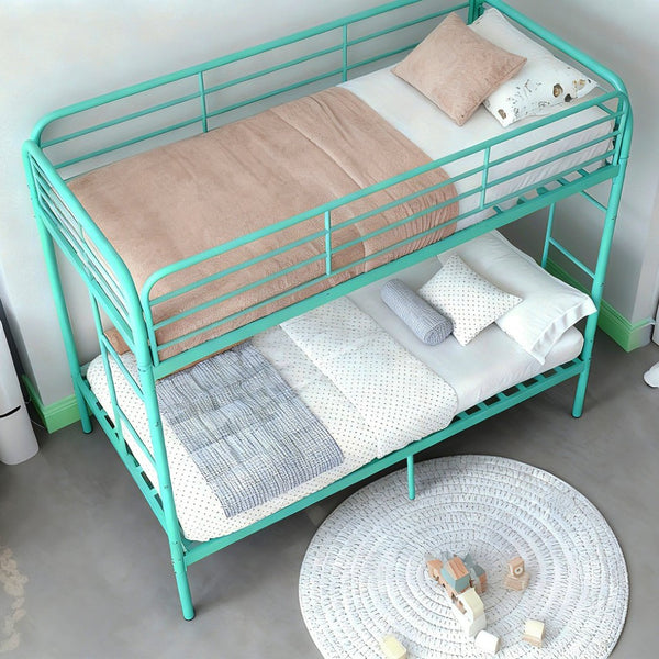 English Elm Metal Twin Over Bunk Bed Heavy Duty Frame Dual Ladder Kids Shared Room Green W3752P412391