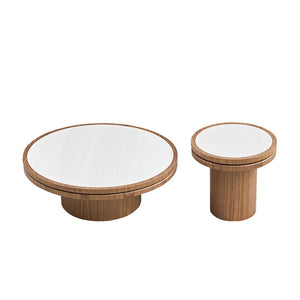English Elm 35.43 Inch Round Sintered Stone Coffee Table with Mdf Pedestal Base for Modern Living W876S00352