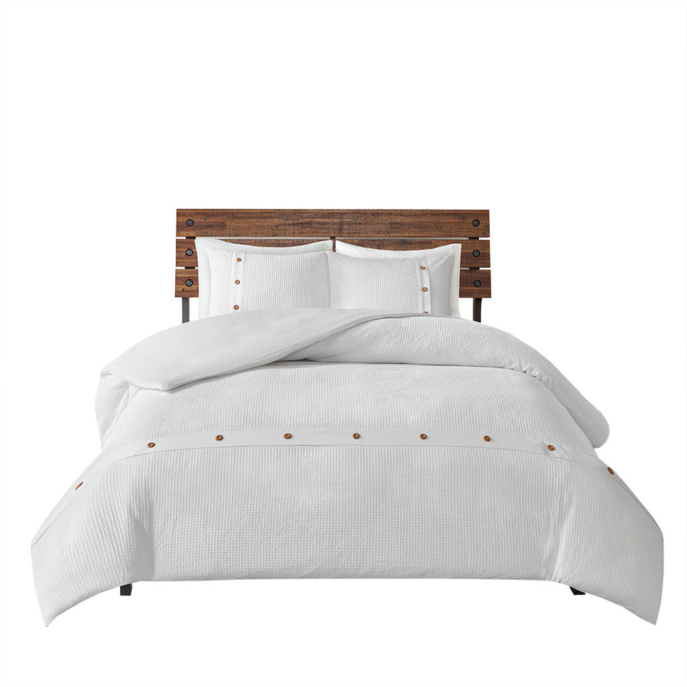 JLA Home Madison Park - 3 Cotton Waffle Weave Duvet Set with Wood Button Closure, OEKO‑TEX, Breathable 100% Cotton, Easy Care MP12-5626
