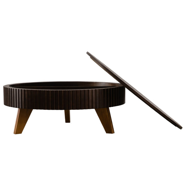 English Elm 39.37" Round Retro Coffee Table with Storage Mdf Top Solid Wood Legs Living Room W757P379484
