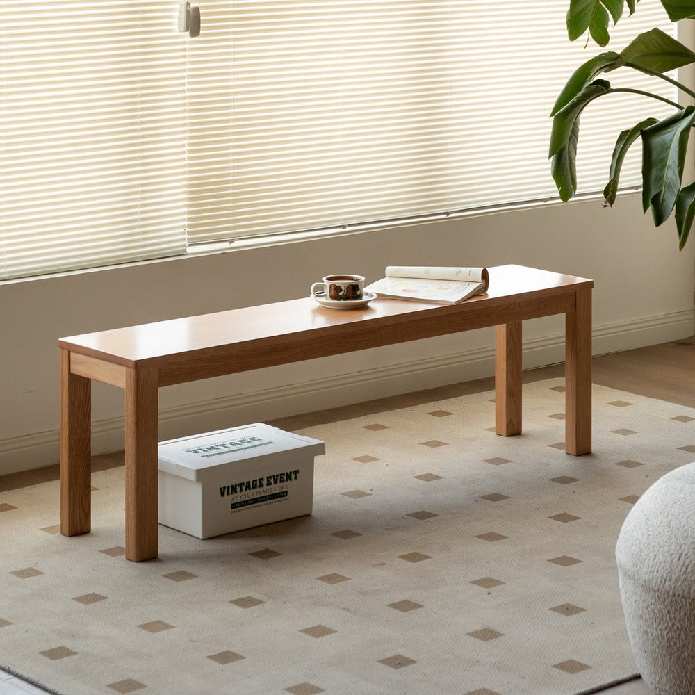 English Elm Natural Oak Solid Wood Bench 47.2" Rectangular Dining Seat for 2-3 with Metal Reinforcement, Versatile W1283P401276