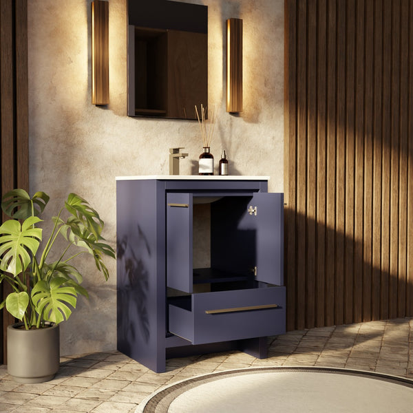 English Elm Navy Blue Bath Vanity 24" W X 20" D With Durable White Quartz Top - Stylish Storage For Small Spaces B2731P259239
