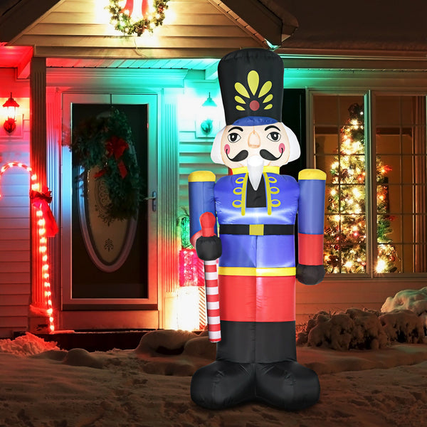 English Elm HOMCOM Inflatable 8ft Nutcracker Soldier with Scepter and LED Lights, Weather-Resistant Yard Décor Red W2225P229272