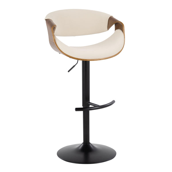 English Elm Curvo Mid-Century Adjustable Swivel Barstool with Walnut Accent, Black Metal Base and Fabric Seat Cream B202S00801