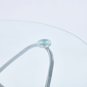 English Elm Dining Table with tempered glass top and sleek metal legs, modern space-saving design for small spaces Chrome W234P329696