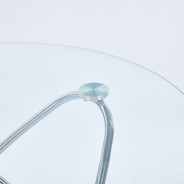 English Elm Dining Table with tempered glass top and sleek metal legs, modern space-saving design for small spaces Chrome W234P329696