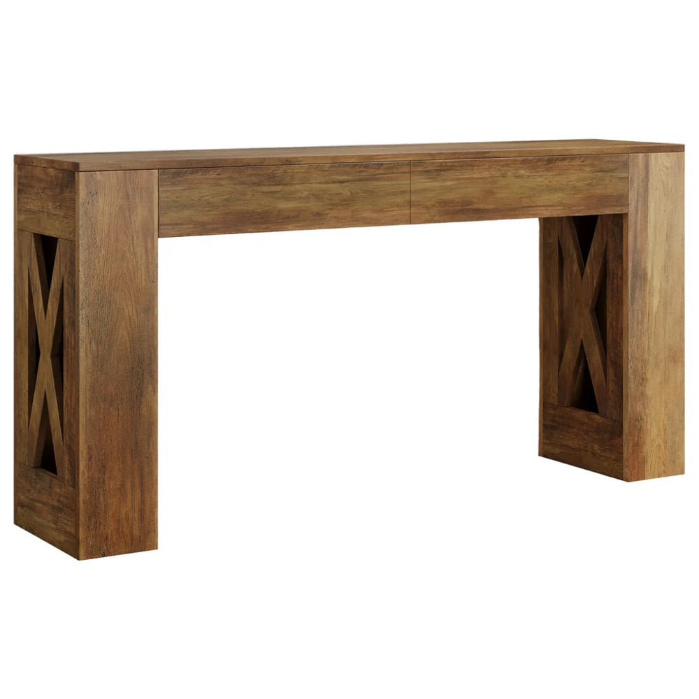 English Elm Sleek Wood Grain Console Table Geometric Base Slim Entryway Sofa Foyer Accent T3971P462744