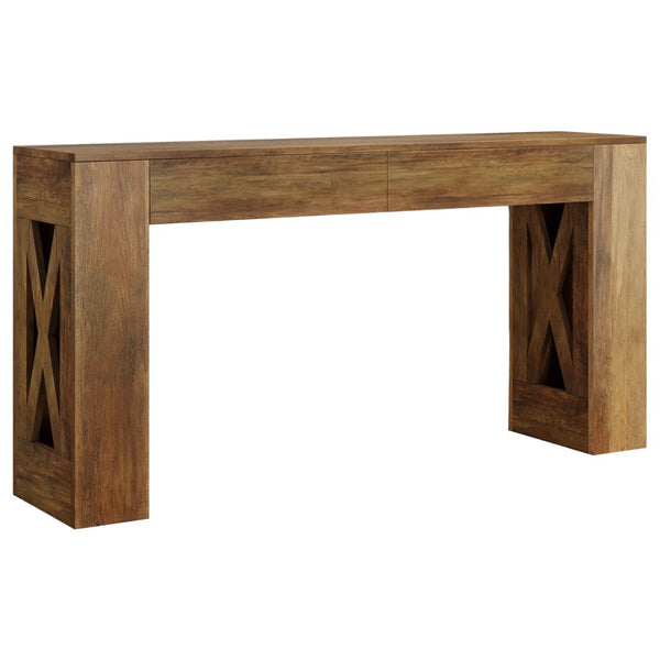 English Elm Sleek Wood Grain Console Table Geometric Base Slim Entryway Sofa Foyer Accent T3971P462744
