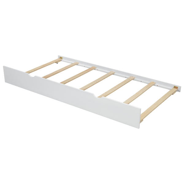 English Elm Wood Full Size platform bed with trundle, built-in storage headboard and shelves, sturdy pine frame White GX002055AAK