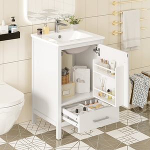 English Elm 20-Inch Compact Bathroom Vanity with Ceramic Sink, Soft-Close Storage, Divider Drawer & Easy Plumbing Access White N729P334847K