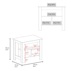 English Elm Kitchen Island Ada Taupe Multi White – Compact 35.4"H x 40.5"W Engineered Wood with Ample Shelving, Durable Storage Solution for Small Kitchens B092P238715