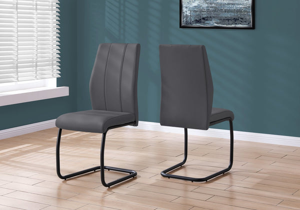English Elm Dining Chair Set Of 2 - Modern Upholstered Grey Faux Leather With Black Metal Base For Dining Room B2710P218826