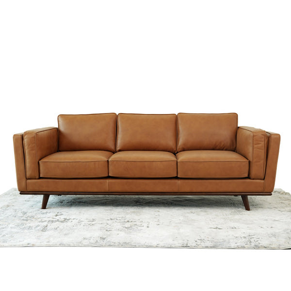 English Elm Ashcroft Furniture - Chase Tan Mid Century Modern Genuine Leather Sofa — Top-Grain, Pet-Friendly, Solid Wood Legs, Easy Clean B183P301067