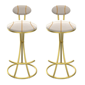 English Elm Round Velvet Counter Stools Set of 2 — Gold Stripe Upholstered Padded Seat with Footrest, 27.95" high W1757P345494