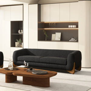 English Elm Jennifer Taylor Home - Alpine 90.5" Sherpa Sofa in Ebony Bouclé with 24" Deep Seats, Removable Cushions & Oak Legs Black B2719P238344