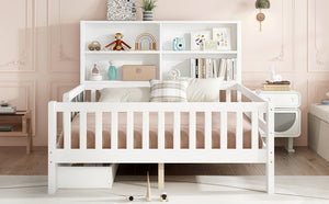 English Elm Full Solid Wood Platform Bed with Chalkboard Headboard, Storage Drawers & Shelves, Kid-Friendly White Off White W1580P362707