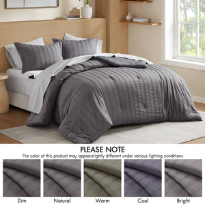 English Elm 7-piece Cal King Woven Stripe Comforter Set Neutral Polyester Bedding for Modern Bedroom Charcoal B035P463204