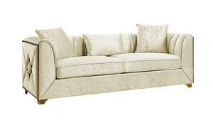 English Elm Velencia Modern Velvet Sofa with Gold Accents, Solid Wood Frame and Plush Cushions for Luxury Living Cream G150109223