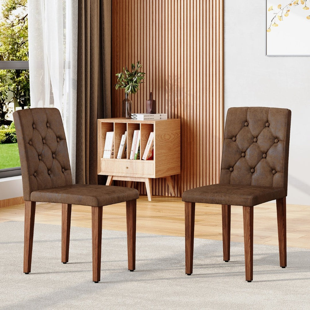 English Elm 4-piece Brown Suede Dining Chair Set with Tufted Back and Walnut Metal Legs W1151P361168