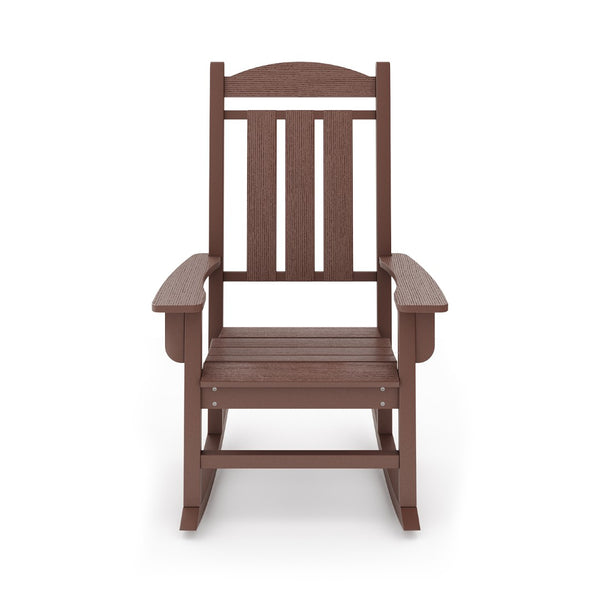 English Elm Beige Hdpe Poly Lumber Porch Rocking Chair with High Back for Outdoor Patio Use Brown B195P198776