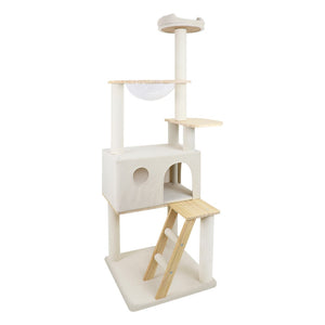 English Elm Wood Multi-level Cat Tower with Transparent Pod Condo Sisal Posts and Plush Perches W243P326634