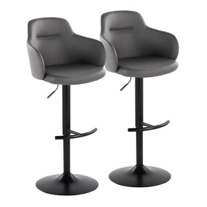 English Elm Boyne Contemporary Adjustable Barstools Set Of 2 – Stylish Grey Faux Leather & Black Metal Design B202S00745