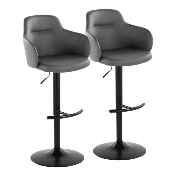 English Elm Boyne Contemporary Adjustable Barstools Set Of 2 – Stylish Grey Faux Leather & Black Metal Design B202S00745