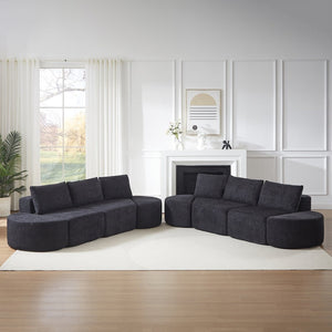 English Elm Modular Chenille Sectional Sofa with Curved Footstools and Cloud Foam Cushioning Black W3505S00057
