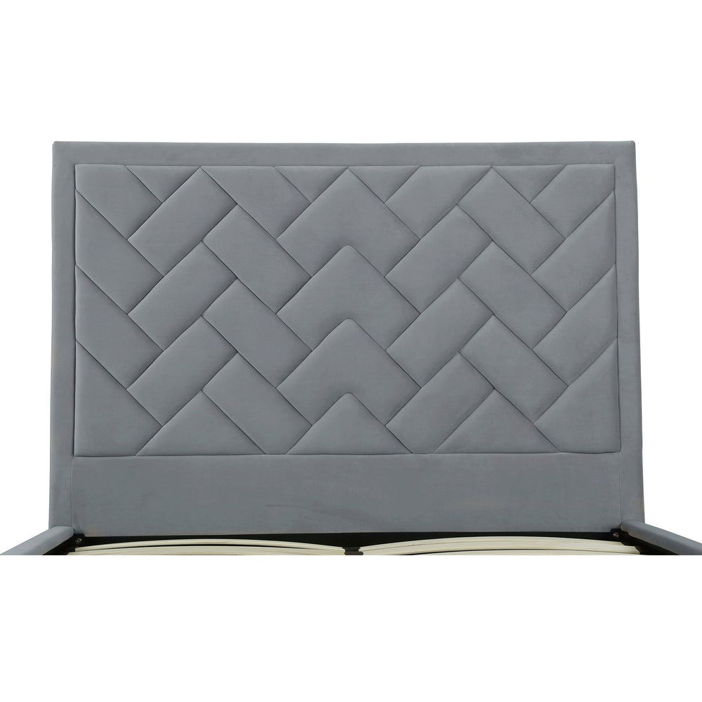 English Elm Crosby Upholstered Velvet Queen Bed - Modern Gray Design With Chevron Headboard & Easy Assembly B365S00039