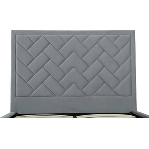 English Elm Crosby Upholstered Velvet Queen Bed - Modern Gray Design With Chevron Headboard & Easy Assembly B365S00039