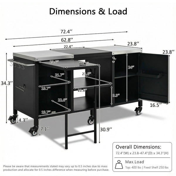 English Elm K&k Stainless Steel Outdoor Kitchen Island with Fold Out Prep Surface for Kamado Grills N707S000023B