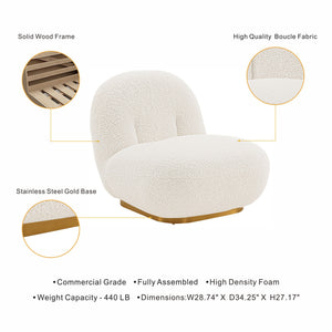 English Elm Edina Boucle Lounge Chair White — Luxurious Bouclé, Brushed Gold Base, 440 lb Capacity, Ready-to-Use B365P397977