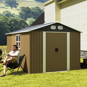 English Elm Campcraft 8x12 Outdoor Metal Storage Shed Lockable Weatherproof Backyard Tool House Brown W1598S00043