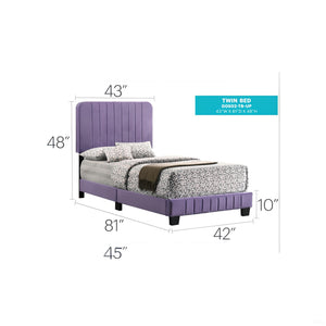 English Elm Contemporary Full Size Velvet Channel Tufted Bed with Sturdy Wooden Slats and Easy One‑Box Shipments Purple 28.5 L x 44.5 W x 5 H B078107903