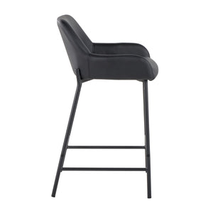 English Elm Fixed-height Industrial Counter Stools Tufted Faux Leather Black Metal Set of 2 B202S02145