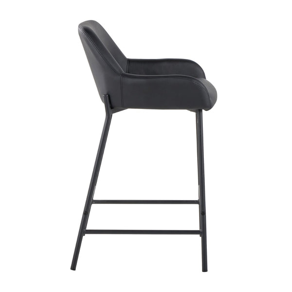 English Elm Fixed-height Industrial Counter Stools Tufted Faux Leather Black Metal Set of 2 B202S02145